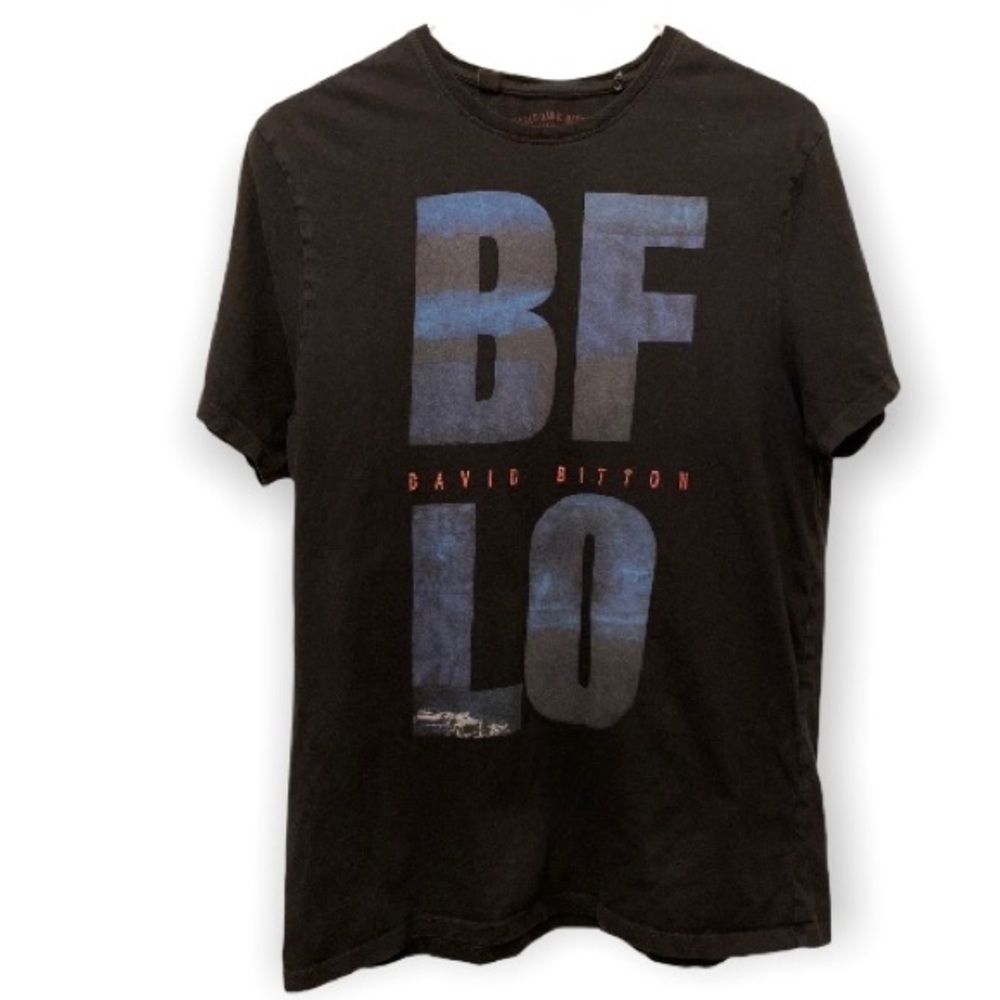 BFLO Size Lg Buffalo David Bitton T Shirt Black, Logo, Spell-Out, Men’s, B Green